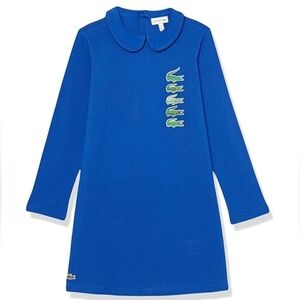Lacoste Girls' Back Closure Crocodile Polo Dress Organic Cotton Size 10 NEW Blue